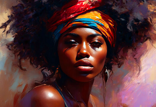 Captivating Portrait of Woman with Colorful Headscarf and Artist