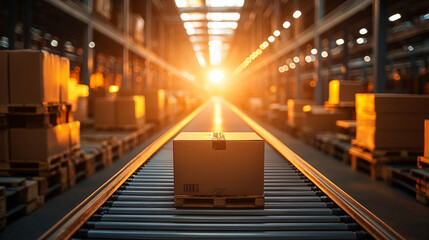 empty conveyor belt in a distribution center, with a blurred background, symbolizing quiet efficiency and potential in logistics and supply chain operations