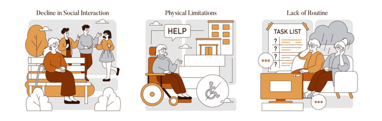 Fototapeta premium Retirement Challenges. Flat Vector Illustration