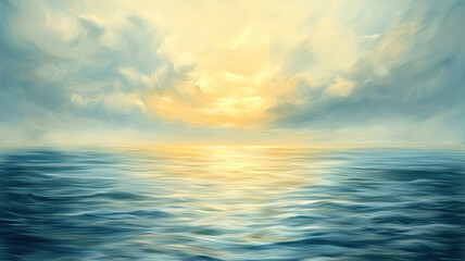 Obraz premium Serene ocean view with soft waves and golden sunset reflecting on water. tranquil atmosphere evokes sense of peace and calmness