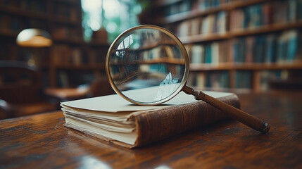 magnifying glass rests over a neat stack of papers, symbolizing focus, analysis, attention to detail, and the search for clarity in a world of information