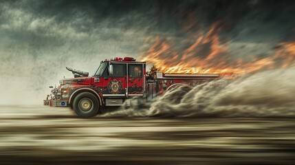 Fototapeta premium Fire truck emergency action illustration