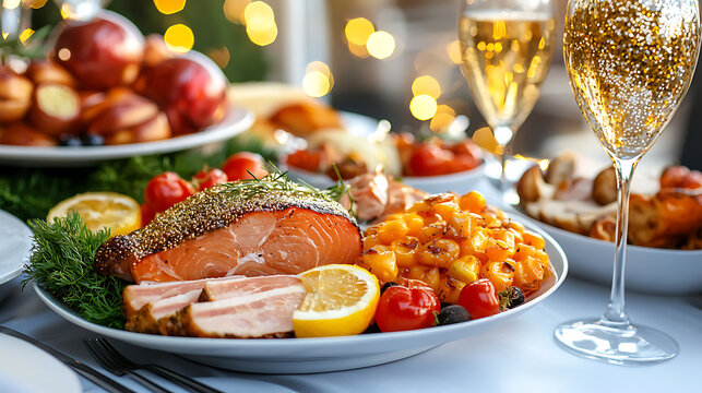 Savor elegant winter new year's day brunch with gourmet salmon and festive delights