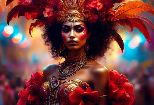 Vibrant Carnival Celebration with Ornate Costume and Colorful Fe