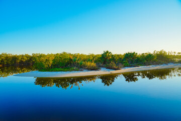 Fototapeta premium Tampa, Florida USA - Nov 02, 2024: Tampa Apollo Beach Eg Simmons regional park and Tampa bay landscape