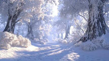 Enchanted Snowy Forest with Frozen Trees