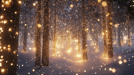Enchanted Snowy Forest with Magical Glowing Trees
