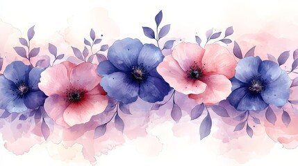 A watercolor illustration of colorful flowers and leaves, perfect for decoration or design.
