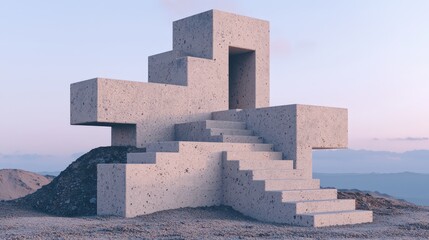 Minimalist Concrete Architecture  Desert Steps  Sunrise Landscape