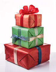 Obraz premium A stack of festively wrapped Christmas presents, ready for the holiday season