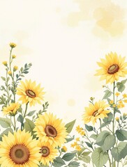 Obraz premium Charming watercolor illustration of sunflower and foliage arrangement, arrangement, botanical, charming, illustration, art