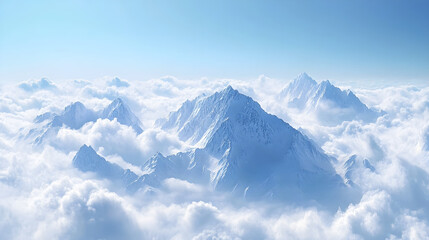 Majestic Clouds Drift Above Snow-Capped Mountain Peaks in a Serene Natural Landscape