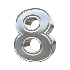 Metallic steel 3d Number Eight