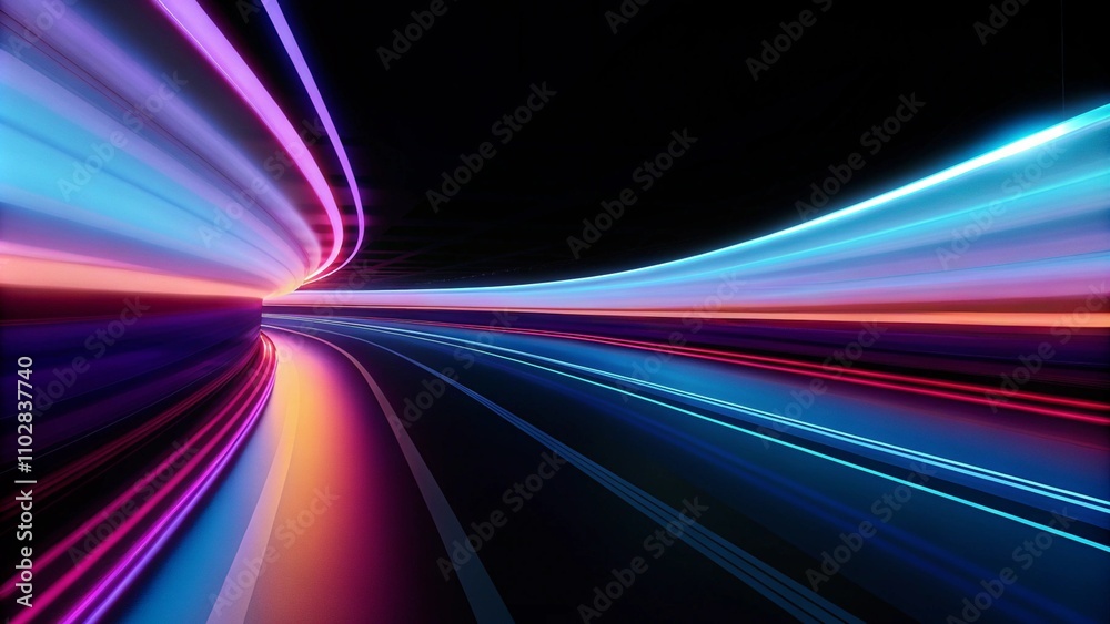Leinwandbilder abstract neon digital lines in dark space, glowing multicolored energy motion on a black background.