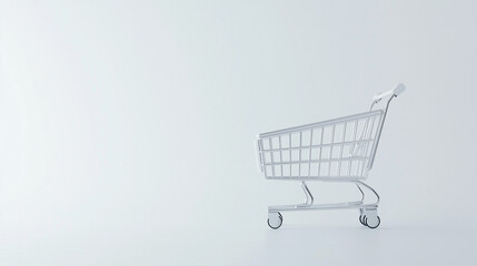 Shopping Cart on White Background:  A minimalist and modern image featuring a single shopping cart in the foreground, isolated against a clean white backdrop. This image evokes a sense of simplicity.