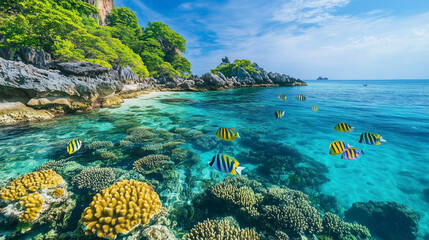 Naklejka premium A group of fish swimming in the ocean