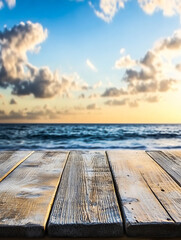 Fototapeta premium Empty Wooden Table with Natural Blurred Background for Product Display