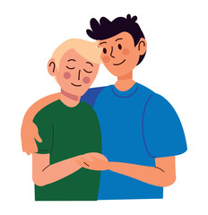 men friends hugging characters