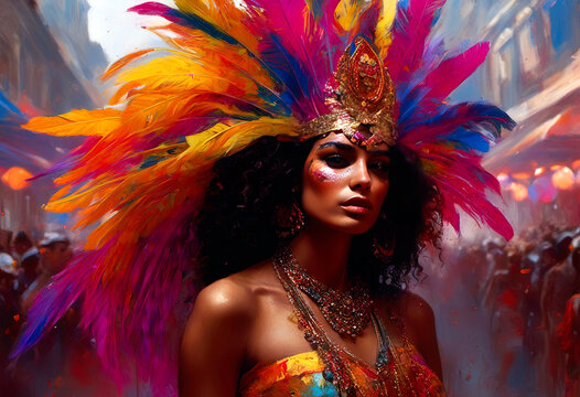 Vibrant Carnival Celebration With Colorful Feathered Headdress