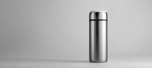 Sleek Stainless Steel Thermos Bottle on Neutral Background