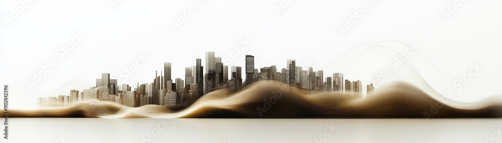 Aufkleber Abstract Representation of a Futuristic Cityscape with Soft Waves and Ethereal Textures Showcasing Urban Architecture in a Dreamlike Environment