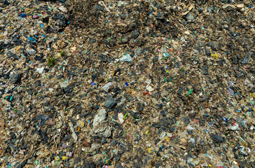 Top view plastic waste, plastic cups . Concept of environmental problems and saving the planet.