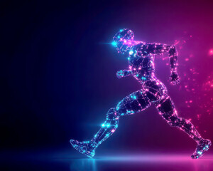 Fototapeta premium Futuristic digital runner made of glowing particles in motion.