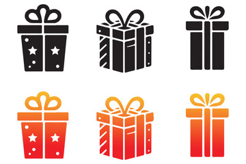Gift box icons in Trendy Flat style. Gift boxes with ribbon icons Set. Gift box flat line silhouette set for   black friday and christmas design