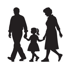 grandparents walking with granddaughter vector silhouette Illustration 