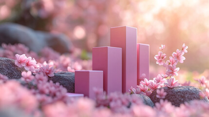 Vibrant iridescent 3D bar graph ascending from lowest to tallest, symbolizing growth, progress, and achievement with a futuristic design in dynamic colors, highlighting innovation and success