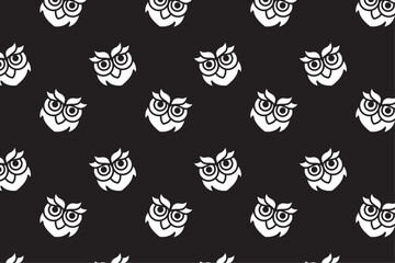 wild owl head bird cartoon silhouette seamless pattern on black background. white owl bird animal vector illustration pattern background for kids decoration and merchandise 