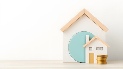 modern house model with circular element and stacked coins symbolizes real estate investment and financial growth