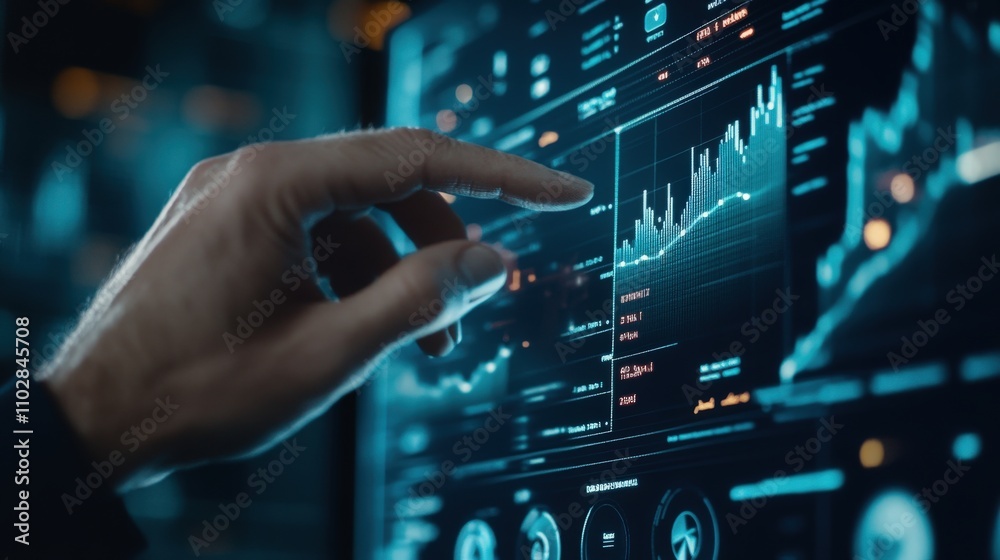 Aufkleber Modern Business Analytics Interface with Data Visualization and Touch Interaction for Efficient Decision-Making and Trend Analysis in Digital Environment
