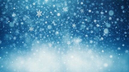 Fototapeta premium Abstract christmas blue and white background winter wonderland background with snowfall and snowflakes falling from the sky 