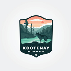 kootenay national park logo illustration design, wild wolf in front of the river