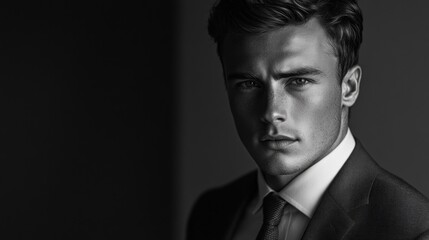 Fototapeta premium A man in a suit and tie is standing in front of a wall