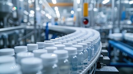 Obraz premium Cutting-Edge Factory Utilizing Nanotechnology for Efficient Production and Packaging Processes