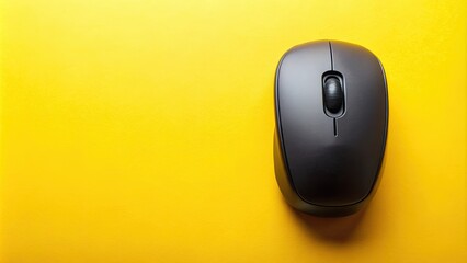 Black wireless mouse on vibrant yellow background, technology, computer, accessory, device, gadget, modern, wireless