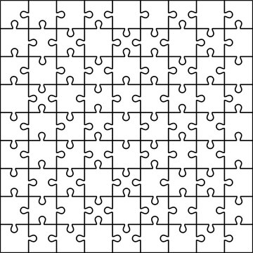 Puzzle grid outline vector. 9x9 puzzle grid, 81 pieces.
