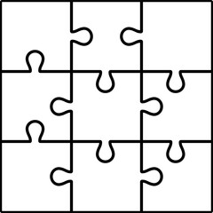 Puzzle grid outline vector. 3x3 puzzle grid, 9 pieces.