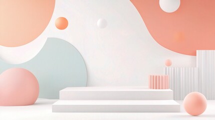 Abstract Minimalist Scene with Soft Pastel Colors and Shapes