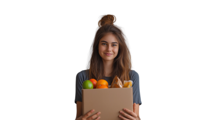 PNG, volunteer day, fundraising, girl volunteer, isolated on white background, generated by artificial intelligence, AI.