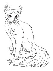 Minimalist black-and-white cat illustration designed for coloring books. A delightful choice for feline fans, kids, and artistic activities.