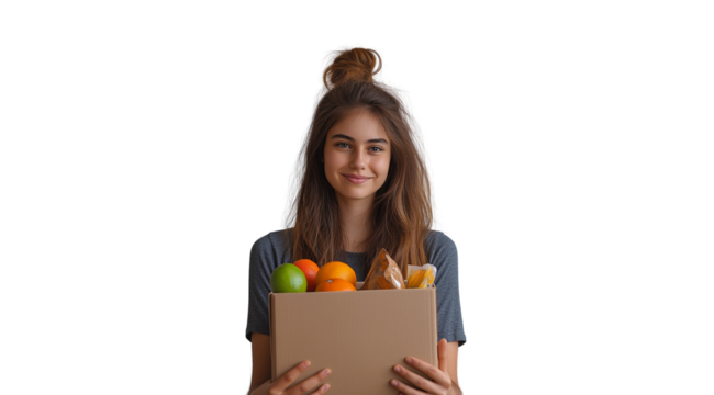 PNG, volunteer day, fundraising, girl volunteer, isolated on white background, generated by artificial intelligence, AI.