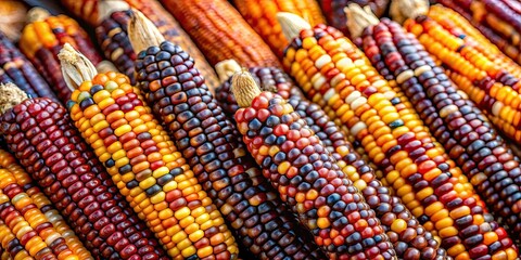 Close-up of dried Indian corn with vibrant colors, harvest, autumn, fall decor, Thanksgiving, seasonal, maize