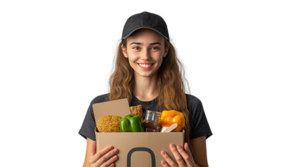 PNG, volunteer day, fundraising, girl volunteer, isolated on white background, generated by artificial intelligence, AI.