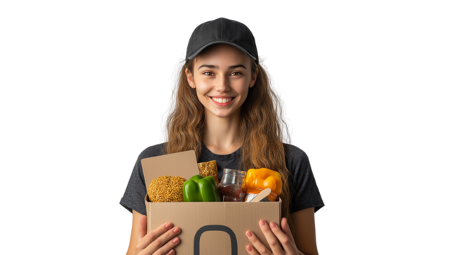 PNG, volunteer day, fundraising, girl volunteer, isolated on white background, generated by artificial intelligence, AI.