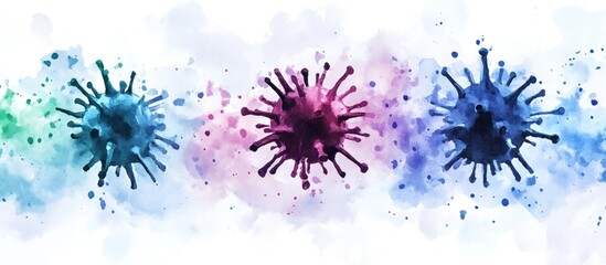 Highly stylized virus with watercolor textures, artistic brushstrokes 