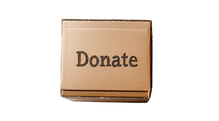PNG, volunteer day, fundraising, box with inscription, isolated on white background, generated by artificial intelligence, AI.