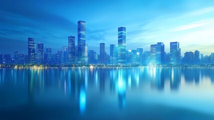 Obraz premium Modern City Skyline at Twilight with Reflection